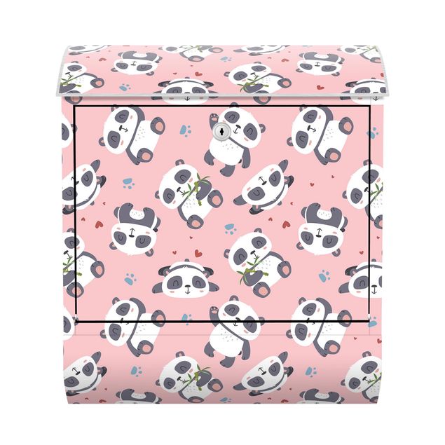 Postkasser lyserød Cute Panda With Paw Prints And Hearts Pastel Pink