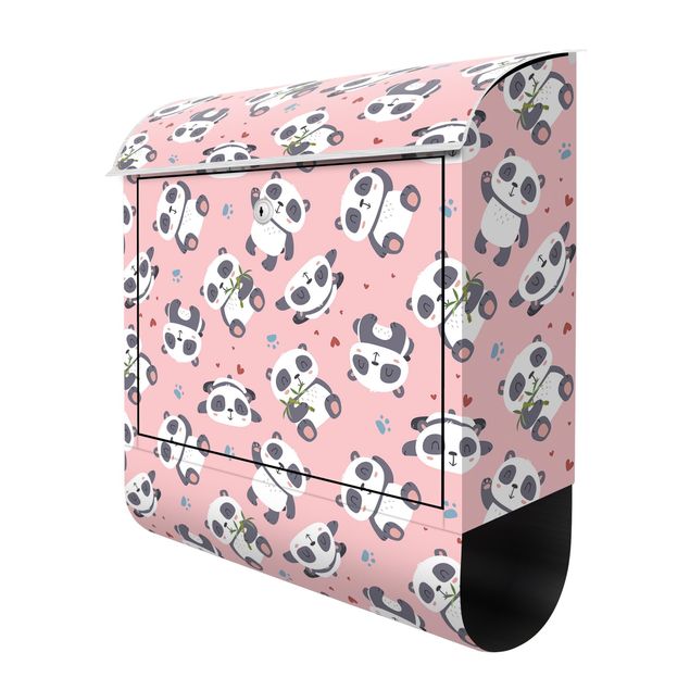 Postkasser Cute Panda With Paw Prints And Hearts Pastel Pink