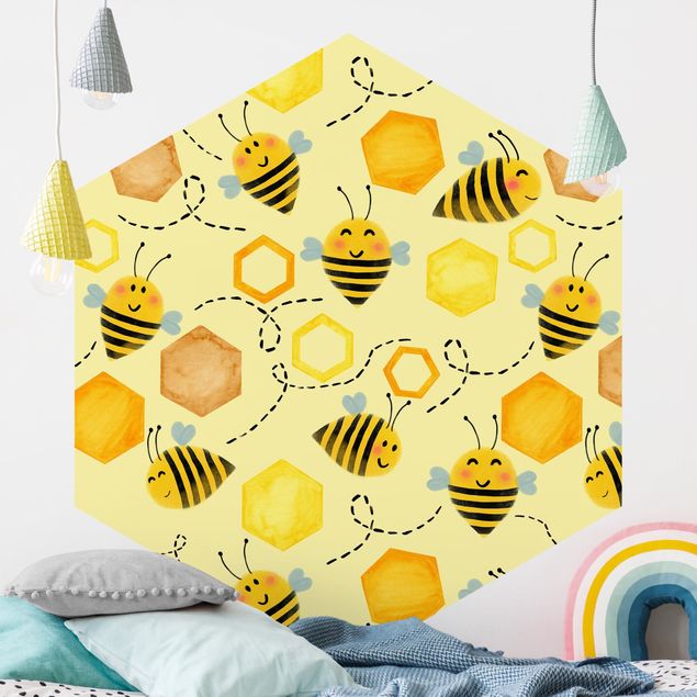 Tapet mønster Sweet Honey With Bees Illustration