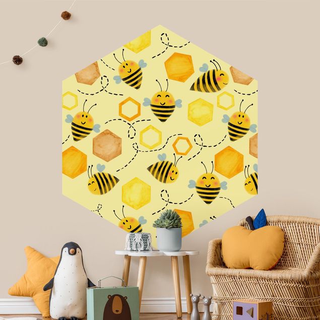 Moderne tapet Sweet Honey With Bees Illustration