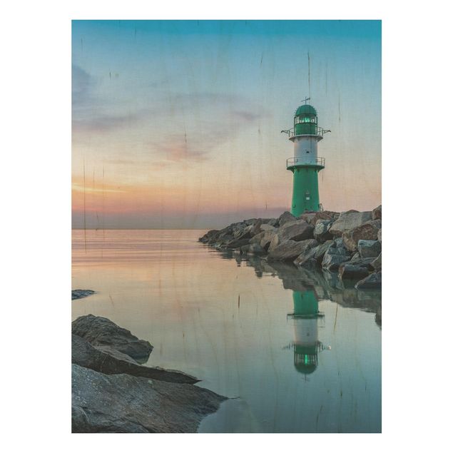 Prints på træ landskaber Sunset at the Lighthouse