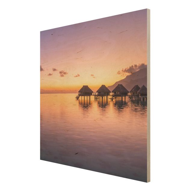 Prints på træ strande Sunset Dream