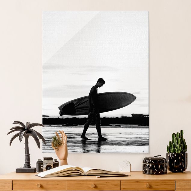 Glasbilleder landskaber Shadow Surfer Boy In Profile