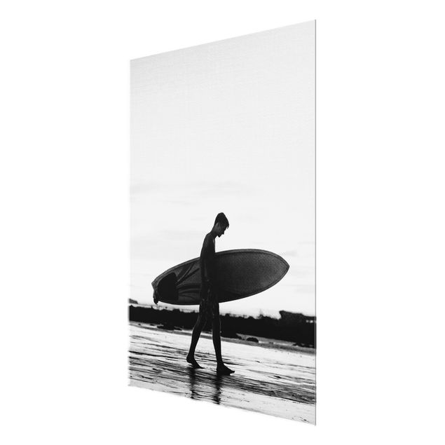 Glasbilleder strande Shadow Surfer Boy In Profile