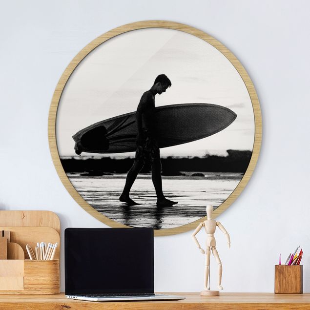 Indrammede plakater strande Shadow Surfer Boy In Profile