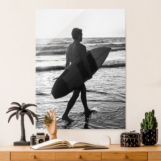 Glasbilleder landskaber Surfer Boy At Sunset