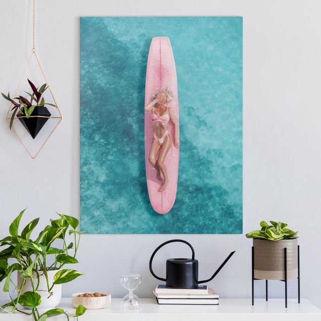 Billeder landskaber Surfer Girl With Pink Board