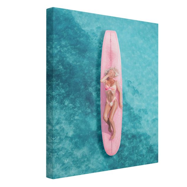 Billeder på lærred landskaber Surfer Girl With Pink Board