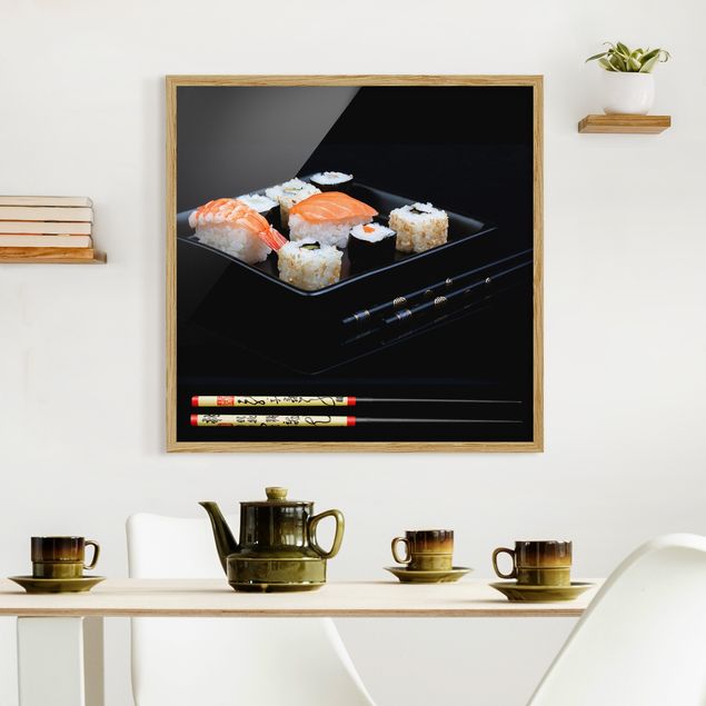 køkken dekorationer Sushi With Chop Sticks Black