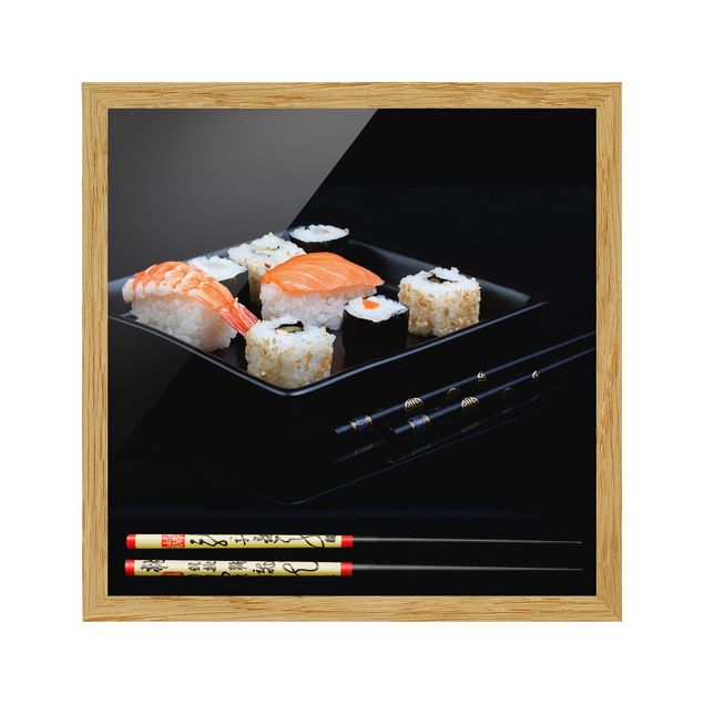 Billeder sort Sushi With Chop Sticks Black