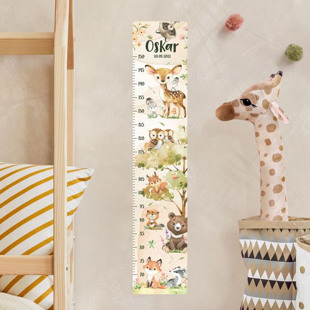 Wallstickers fugle Animals from the forest watercolour with custom name