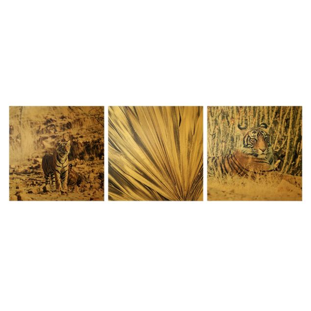 Billeder på lærred blomster Tiger And Golden Palm Leaves