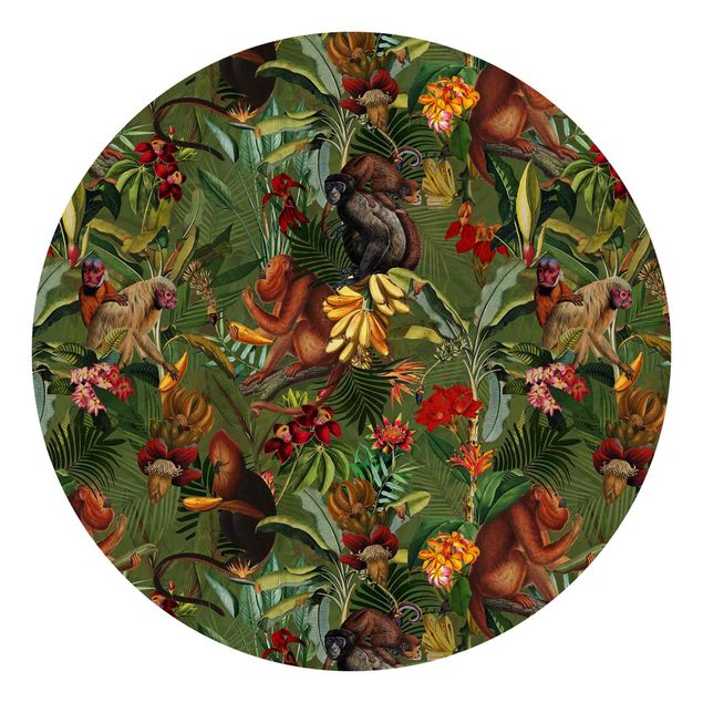 Moderne tapet Tropical Flowers With Monkeys