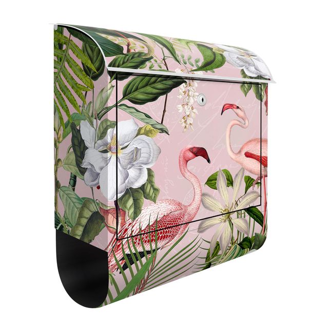 Postkasser blomster Tropical Flamingos With Plants In Pink