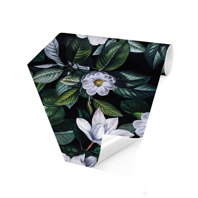Moderne tapet Tropical Night With White Flowers