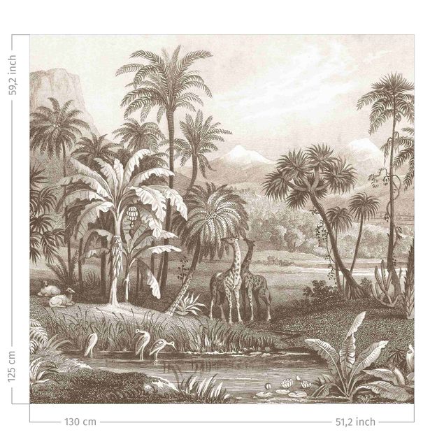 gardiner på mål Tropical Copperplate Engraving With Giraffes In Brown