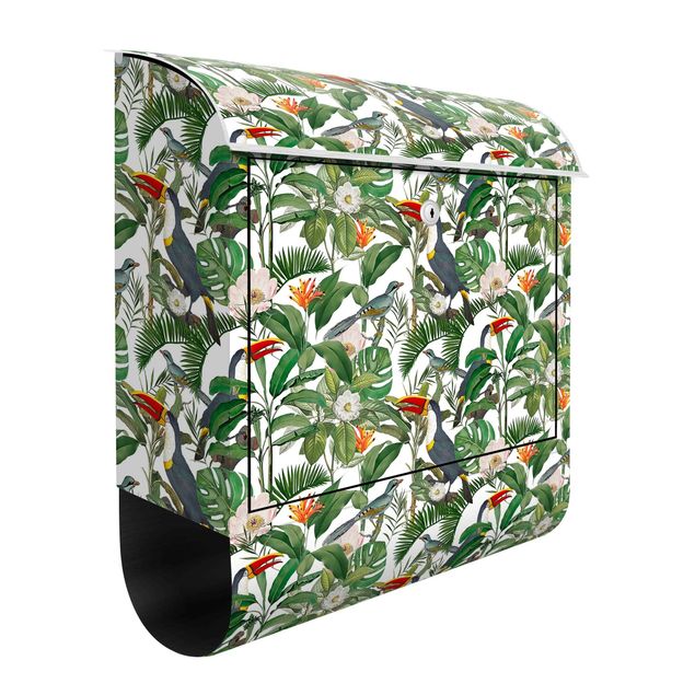 Postkasser blomster Tropical Toucan With Monstera And Palm Leaves