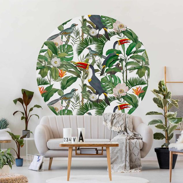 køkken dekorationer Tropical Toucan With Monstera And Palm Leaves