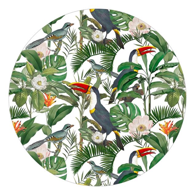 Tapet mønster Tropical Toucan With Monstera And Palm Leaves