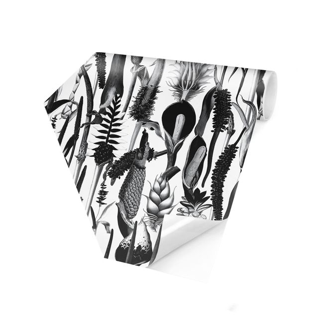 Grøn tapet Tropical Luxury Pattern Black And White