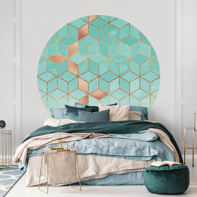 Tapet geometrisk Turquoise White Golden Geometry