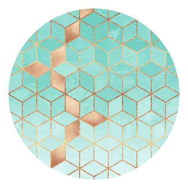 Tapet med mønster Turquoise White Golden Geometry