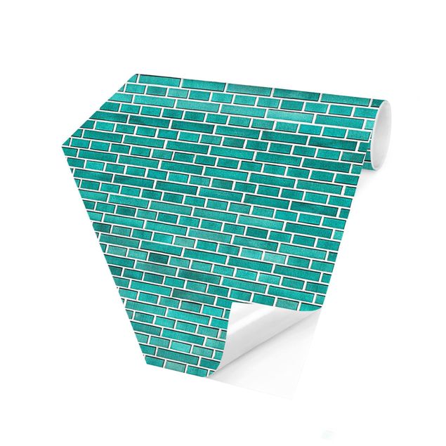 Sekskantede Tapeter Turquoise Brick Wall