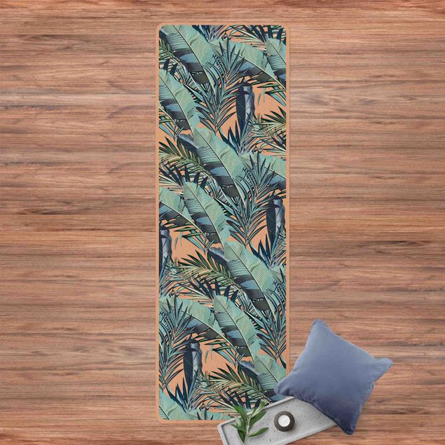 Yogamåtter Turquoise Leaves Jungle Pattern