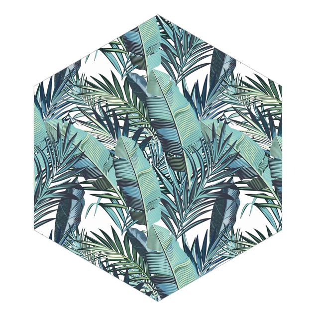 Tapet Turquoise Leaves Jungle Pattern