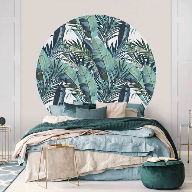 Blomster tapet Turquoise Leaves Jungle Pattern