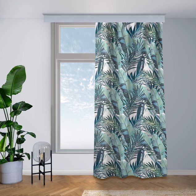 Moderne gardiner Turquoise Leaves Jungle Pattern