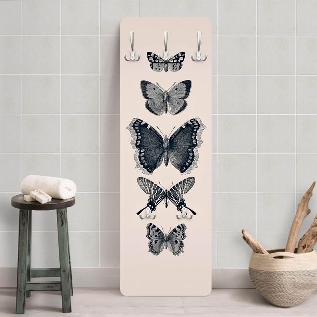 Knagerækker dyr Ink Butterflies On Beige Backdrop