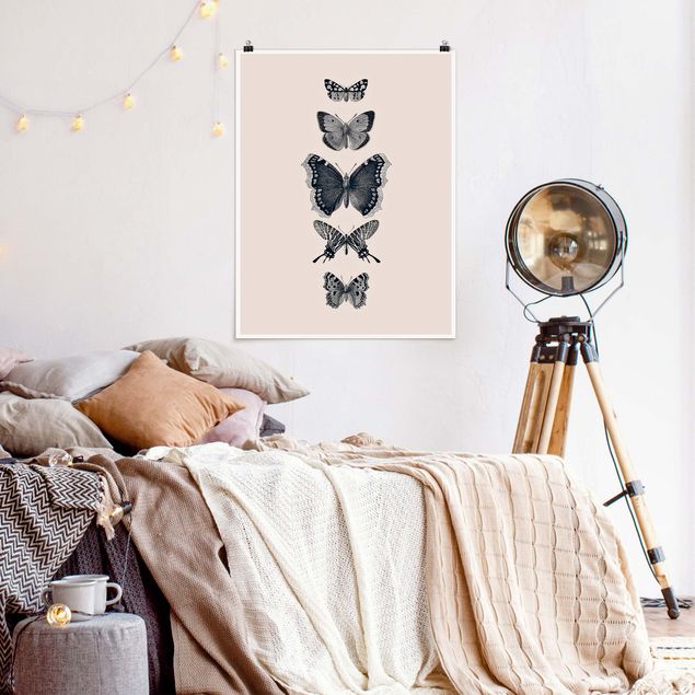 Billeder sommerfugle Ink Butterflies On Beige Backdrop