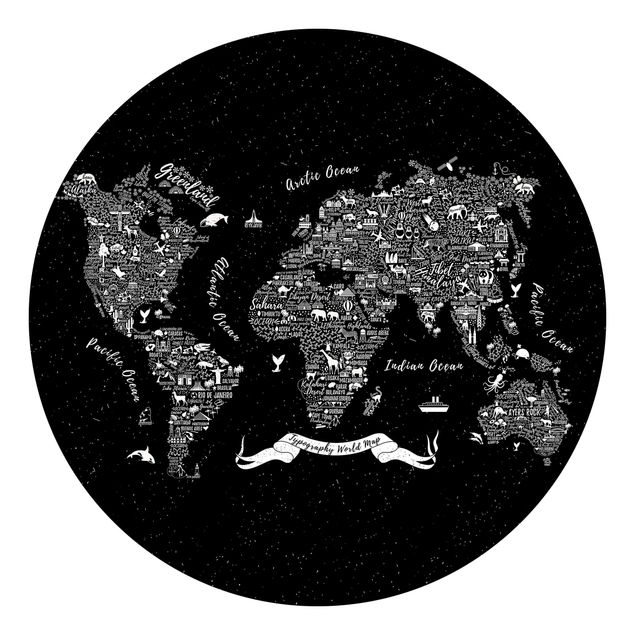 Verdenskort tapet Typography World Map Black