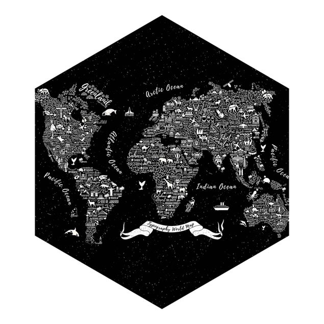 Tapet Typography World Map Black