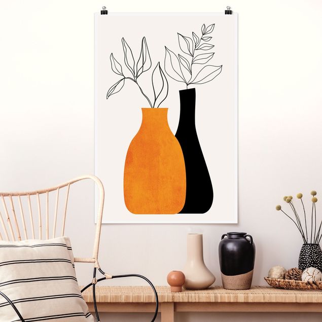 Plakater blomster Vases With Illustrated Branches