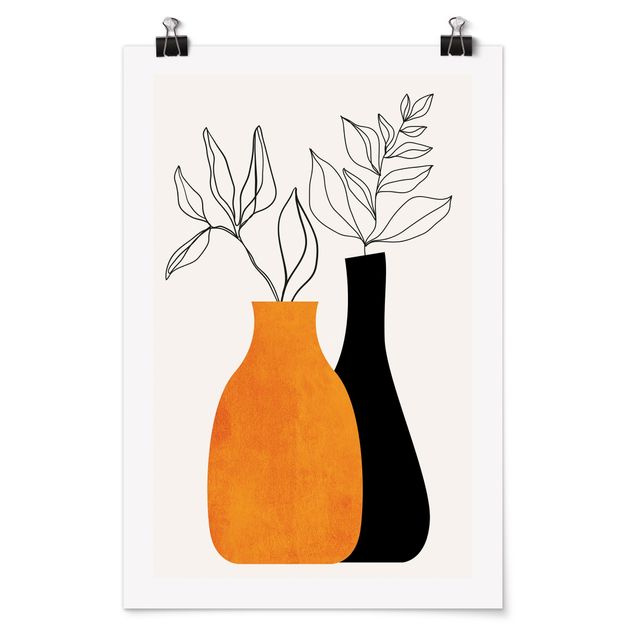 Billeder orange Vases With Illustrated Branches