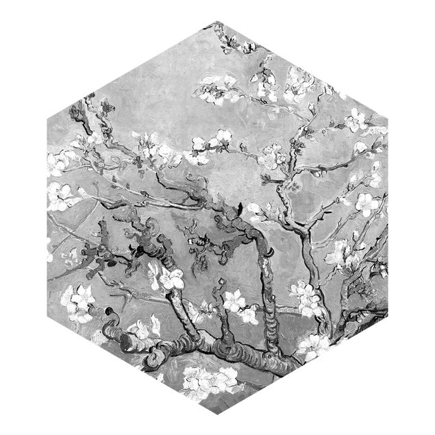 Blomster tapet Vincent Van Gogh - Almond Blossom Black And White