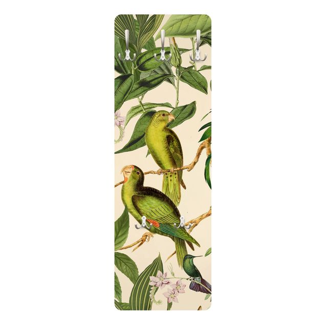 Knagerækker grøn Vintage Collage - Parrots In The Jungle