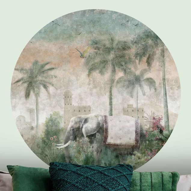 Vintage tapet Vintage Jungle Scene with Elephant