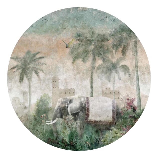 Tapet Vintage Jungle Scene with Elephant
