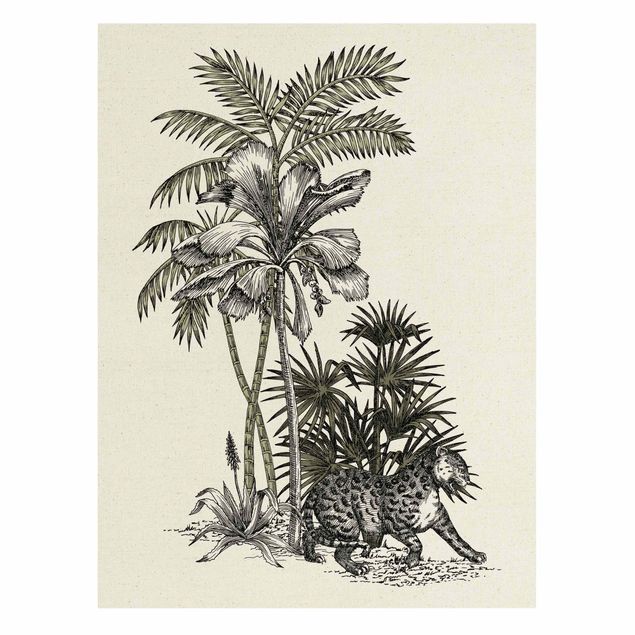 Billeder blomster Vintage Illustration - Tiger And Palm Trees