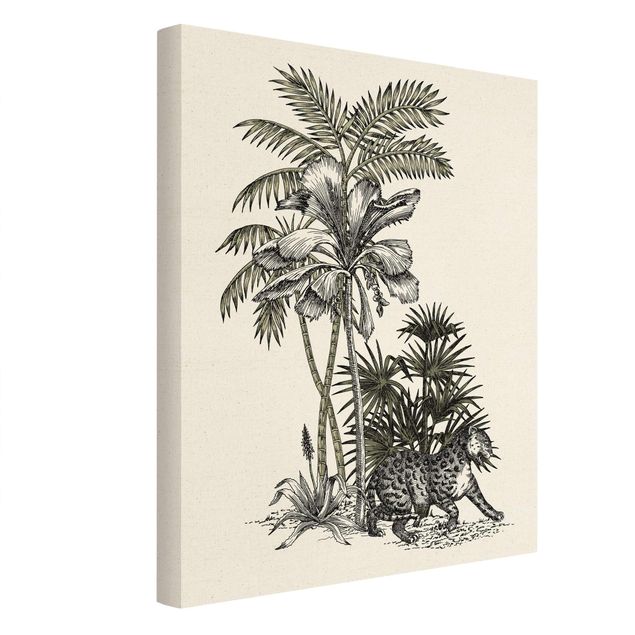 Billeder blomster Vintage Illustration - Tiger And Palm Trees