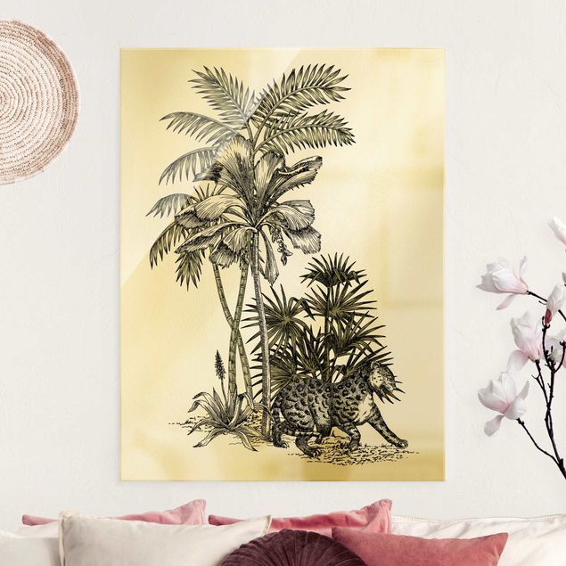 køkken dekorationer Vintage Illustration - Tiger And Palm Trees