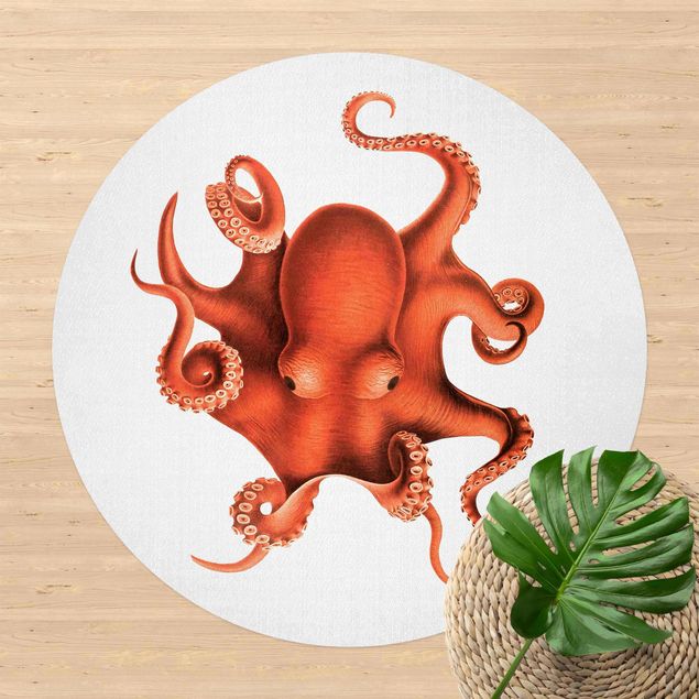 udendørs gulvtæppe Vintage Illustration Red Octopus