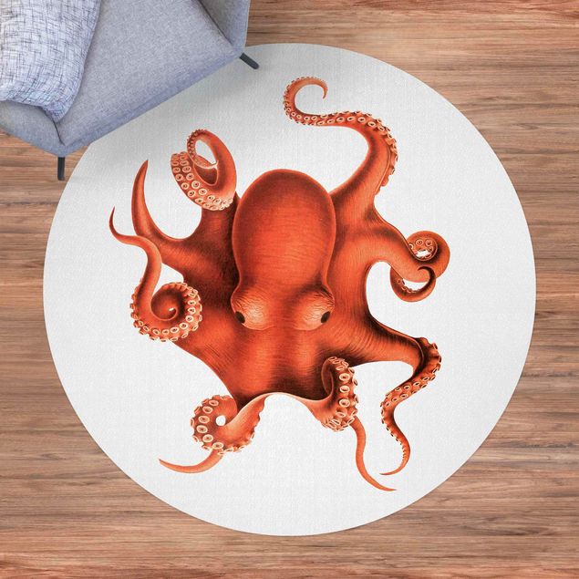 tæppe til terrassen Vintage Illustration Red Octopus