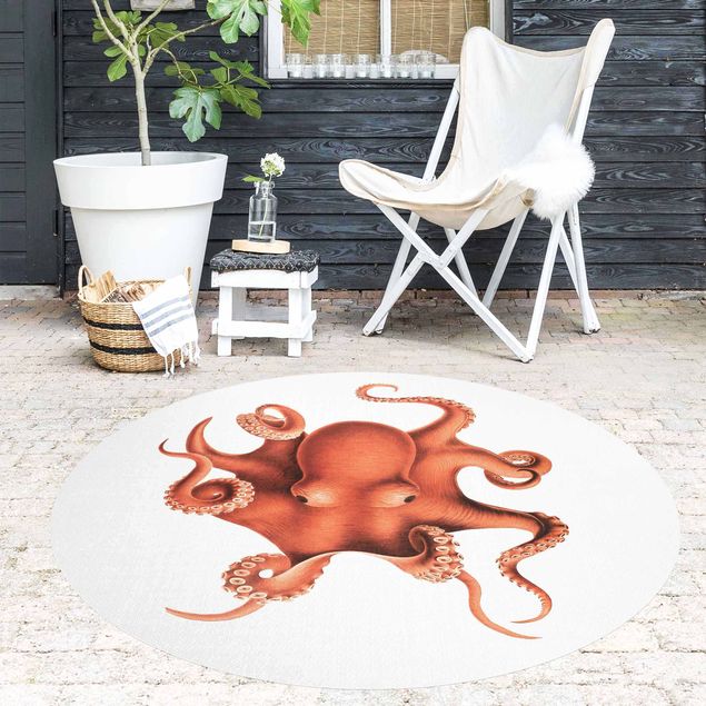 moderne gulvtæppe Vintage Illustration Red Octopus