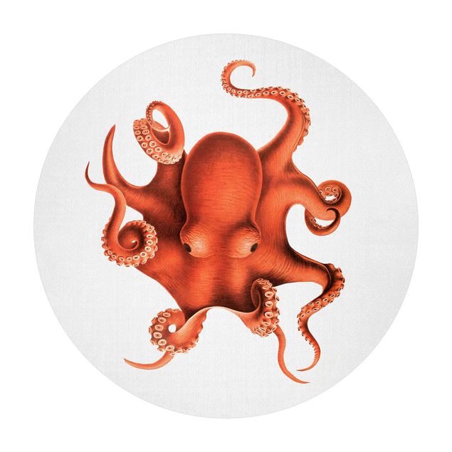 Tæpper Vintage Illustration Red Octopus