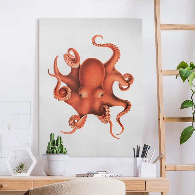 Billeder på lærred fisk Vintage Illustration Red Octopus