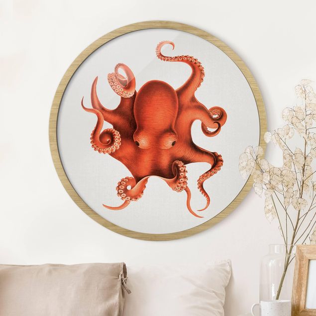 Indrammede plakater strande Vintage Illustration Red Octopus